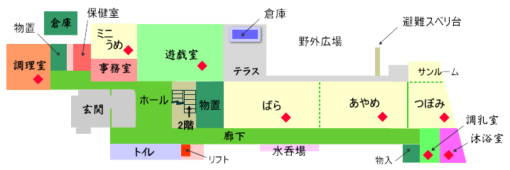 粟崎保育園の園舎1階(平面図)
